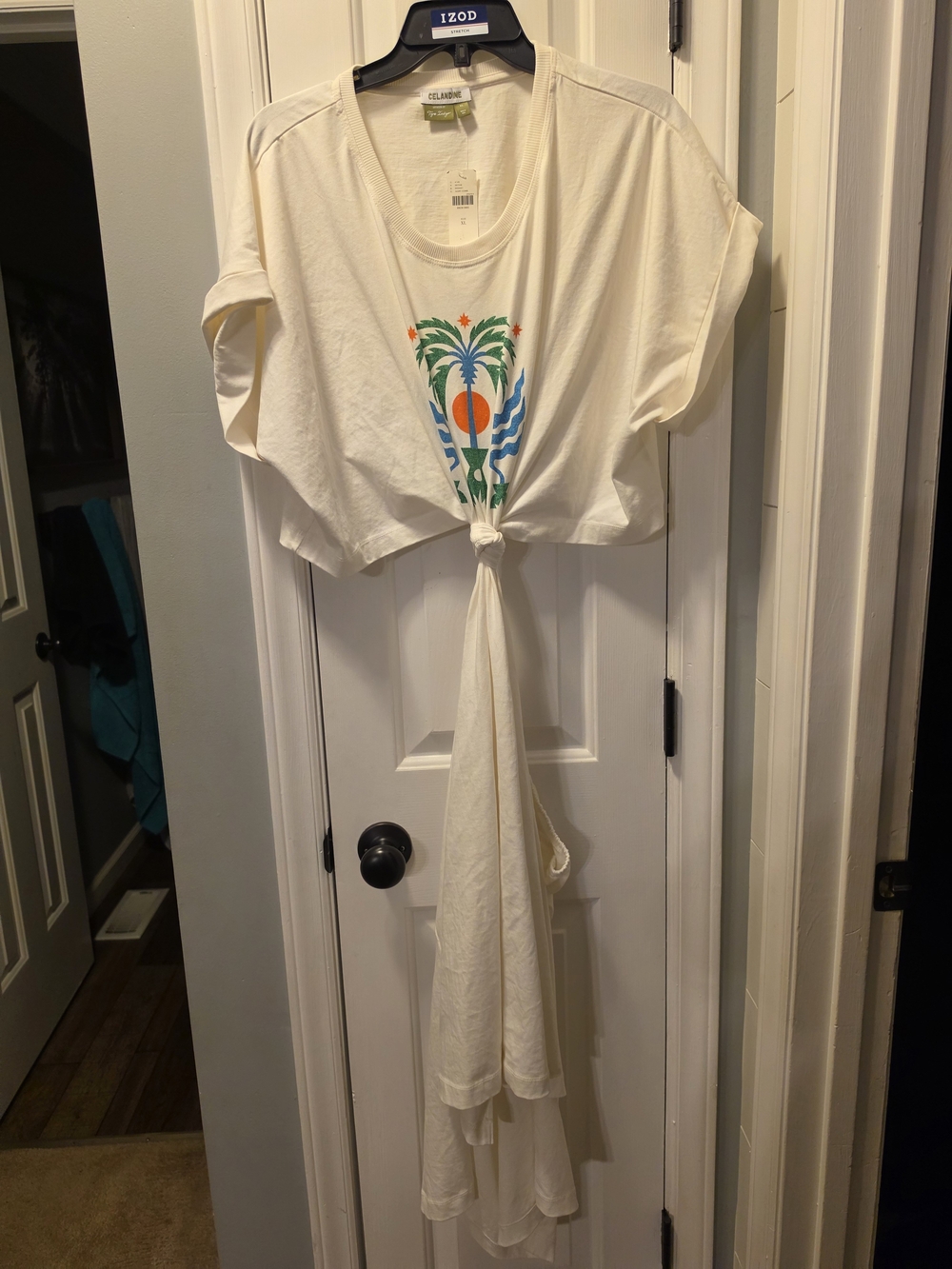 Celandine by Anthropologie Tie-Front Crop Top Dress with Palm & Sun Graphic